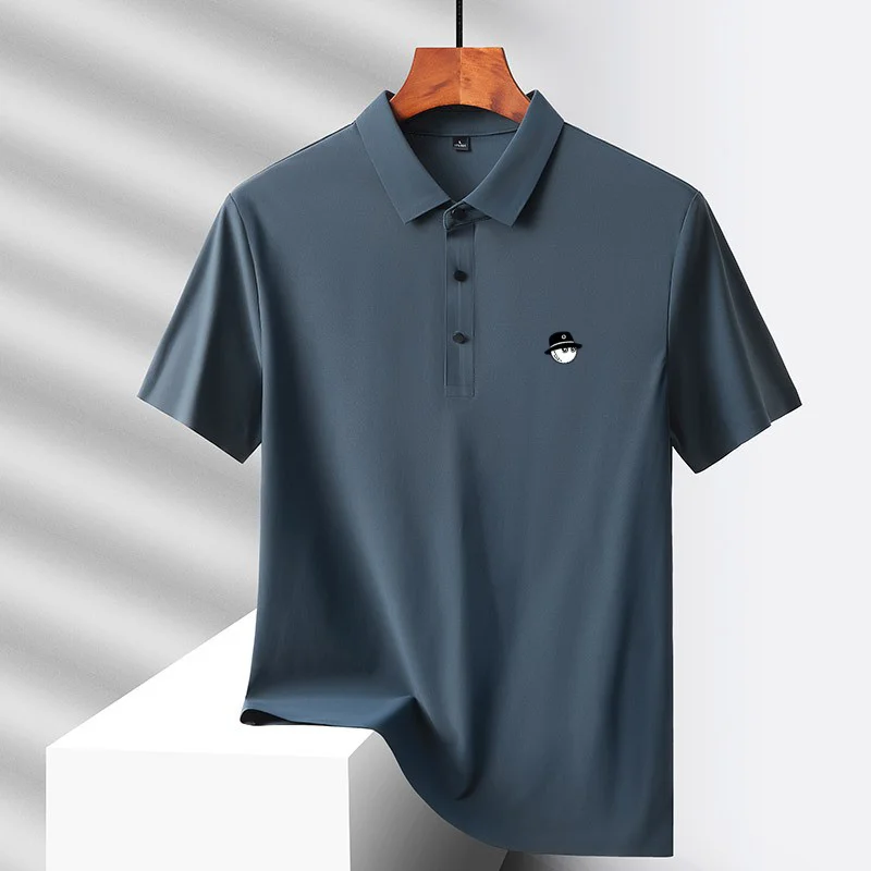 Summer Ice Silk Short Sleeve Men's Golf Brand new Polo Shirt Fashion Printed Top Comfortable Breathable Casual Business T-shirt