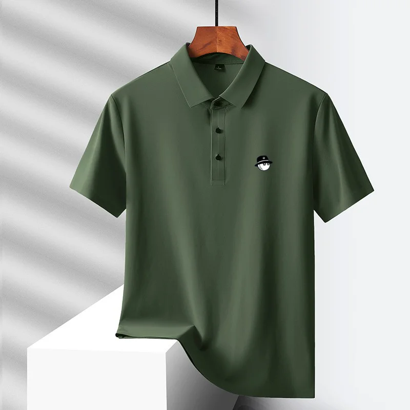 Summer Ice Silk Short Sleeve Men's Golf Brand new Polo Shirt Fashion Printed Top Comfortable Breathable Casual Business T-shirt