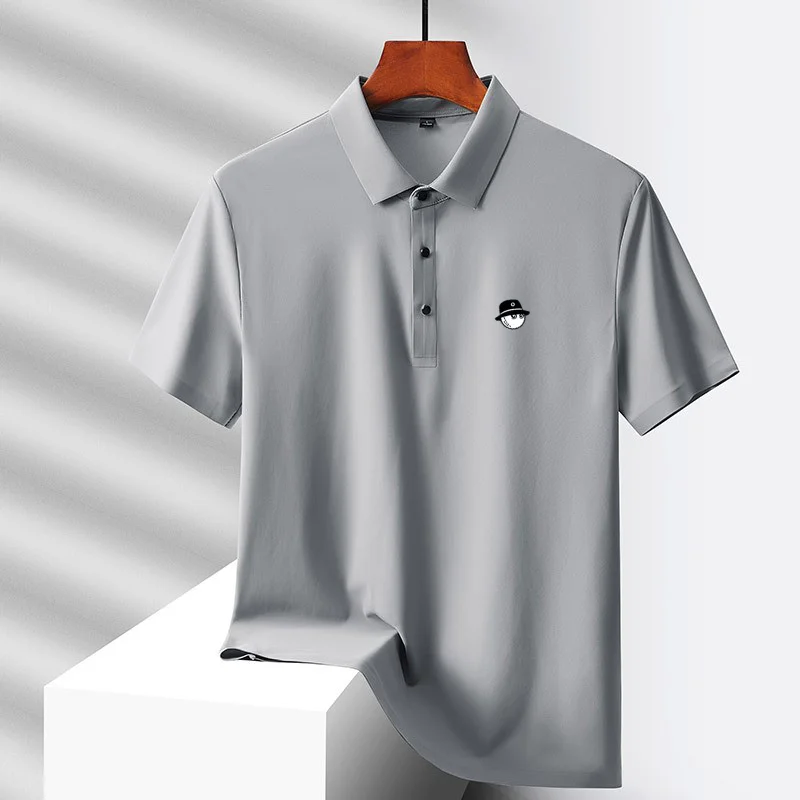 Summer Ice Silk Short Sleeve Men's Golf Brand new Polo Shirt Fashion Printed Top Comfortable Breathable Casual Business T-shirt
