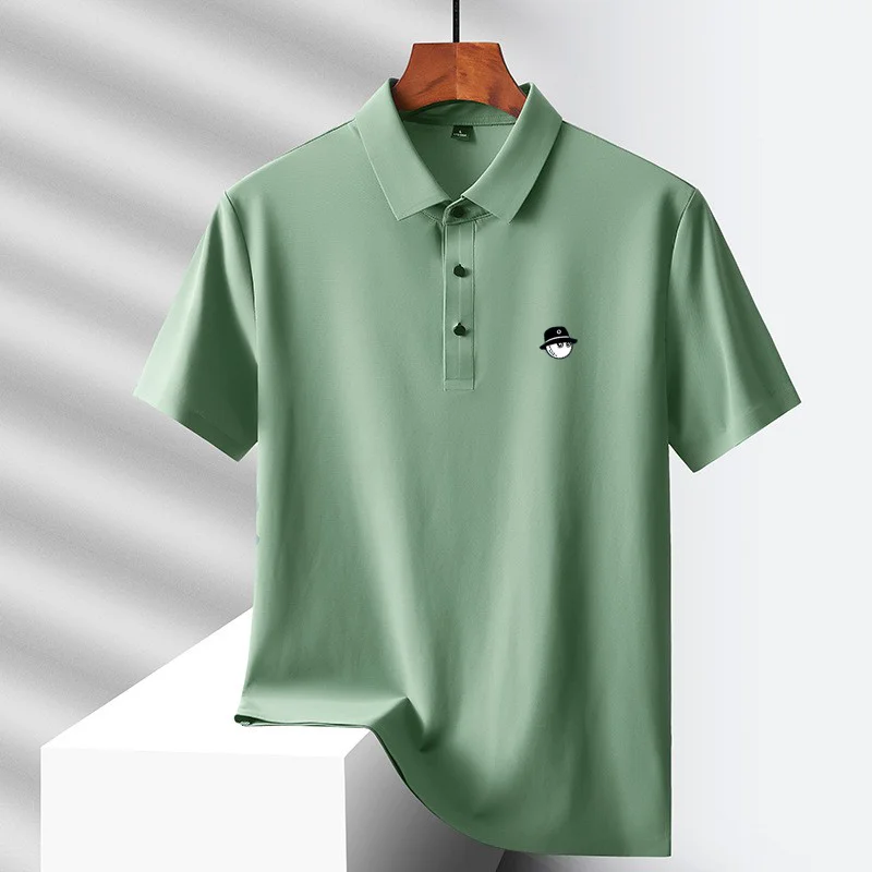 Summer Ice Silk Short Sleeve Men's Golf Brand new Polo Shirt Fashion Printed Top Comfortable Breathable Casual Business T-shirt