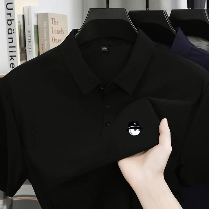 Summer Ice Silk Short Sleeve Men's Golf Brand new Polo Shirt Fashion Printed Top Comfortable Breathable Casual Business T-shirt