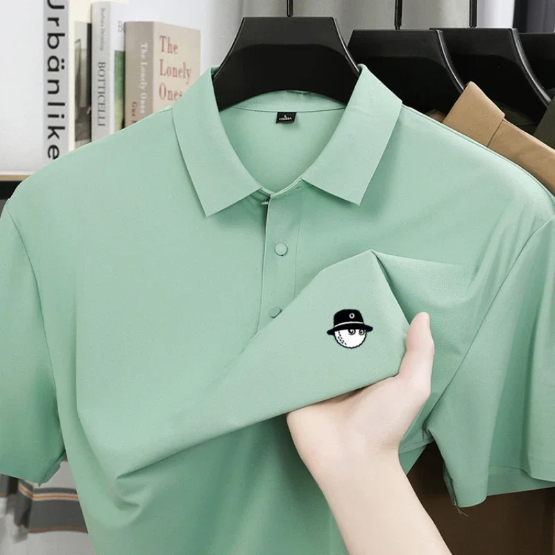 Summer Ice Silk Short Sleeve Men's Golf Brand new Polo Shirt Fashion Printed Top Comfortable Breathable Casual Business T-shirt