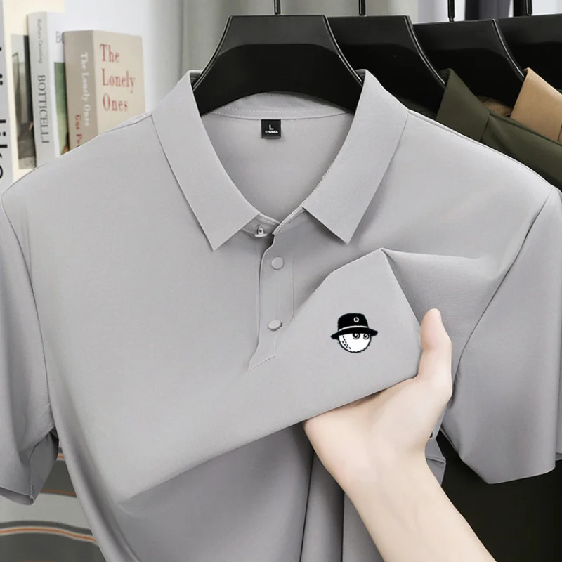 Summer Ice Silk Short Sleeve Men's Golf Brand new Polo Shirt Fashion Printed Top Comfortable Breathable Casual Business T-shirt