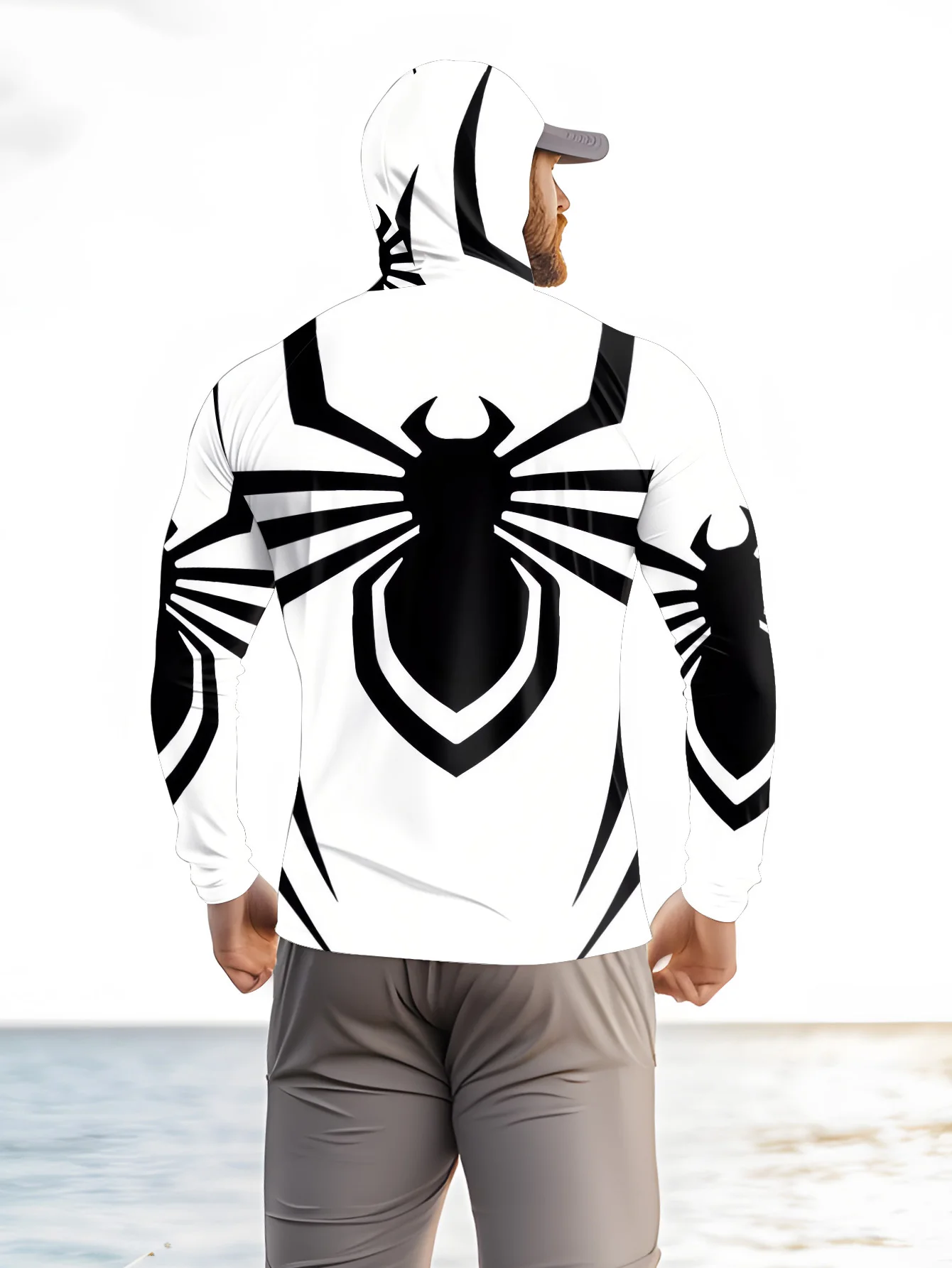 2026 Summer New Style Men's Long-Sleeved Shirt with 3D Spider Pattern Print Comfortable Soft Breathable for Sports Use