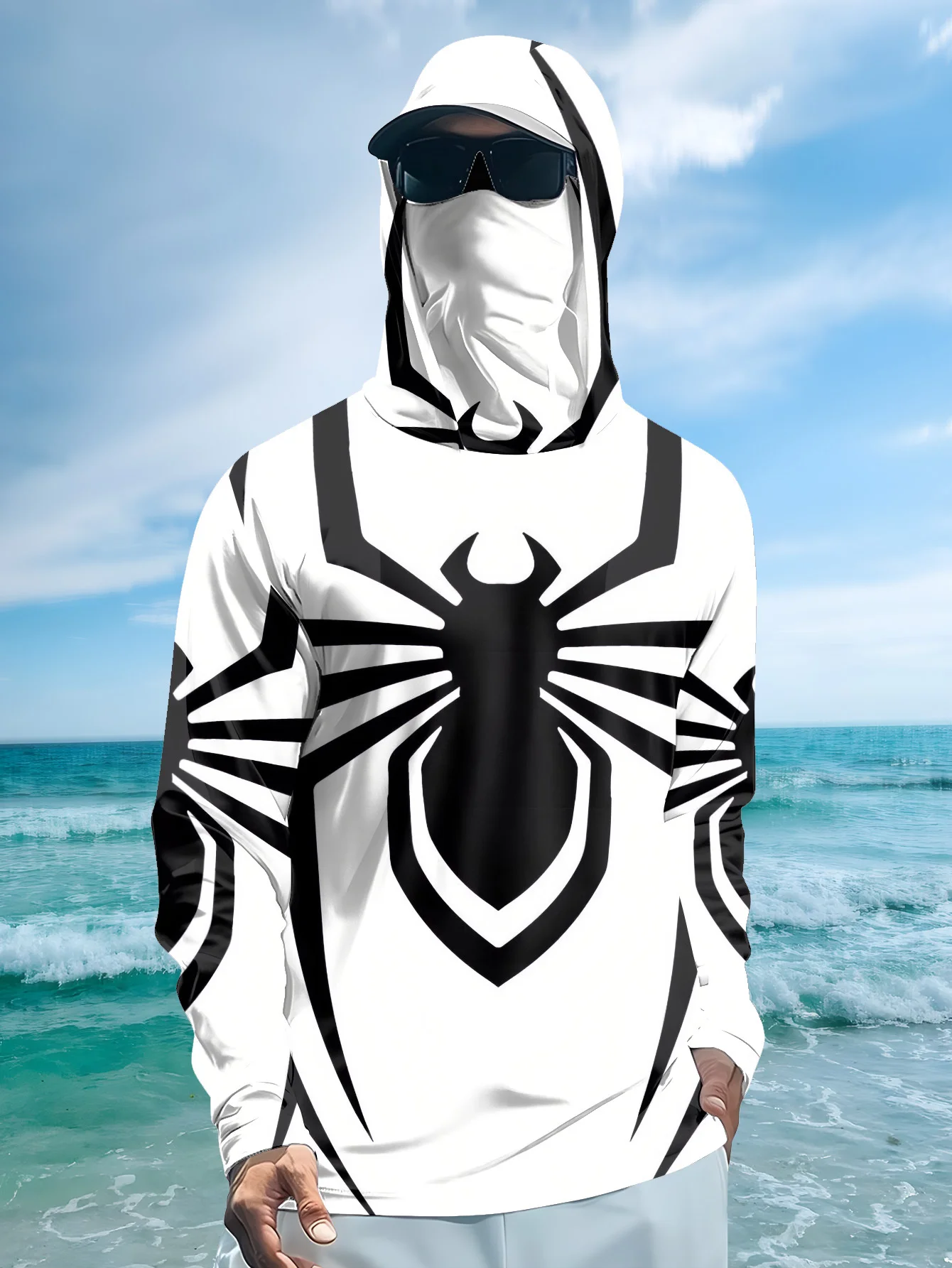 2026 Summer New Style Men's Long-Sleeved Shirt with 3D Spider Pattern Print Comfortable Soft Breathable for Sports Use