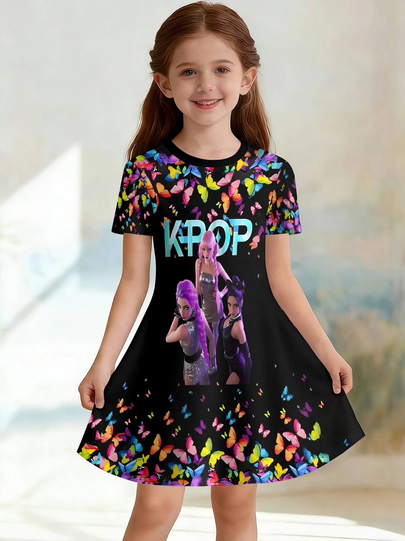VGirls 3D Crew Neck A-line Dress, Girl Group Stage Colorful Trendy Color-block Print, Perfect for Parties and Birthday Gifts.