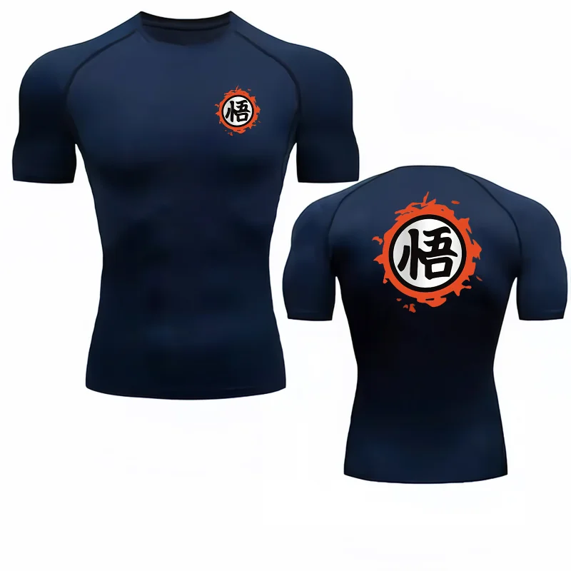Bandai Dragon Ball Goku "Go" Symbol Print Men's Compression Shirt  Quick-Drying Stretchy Short-Sleeve Fitness & Training Apparel