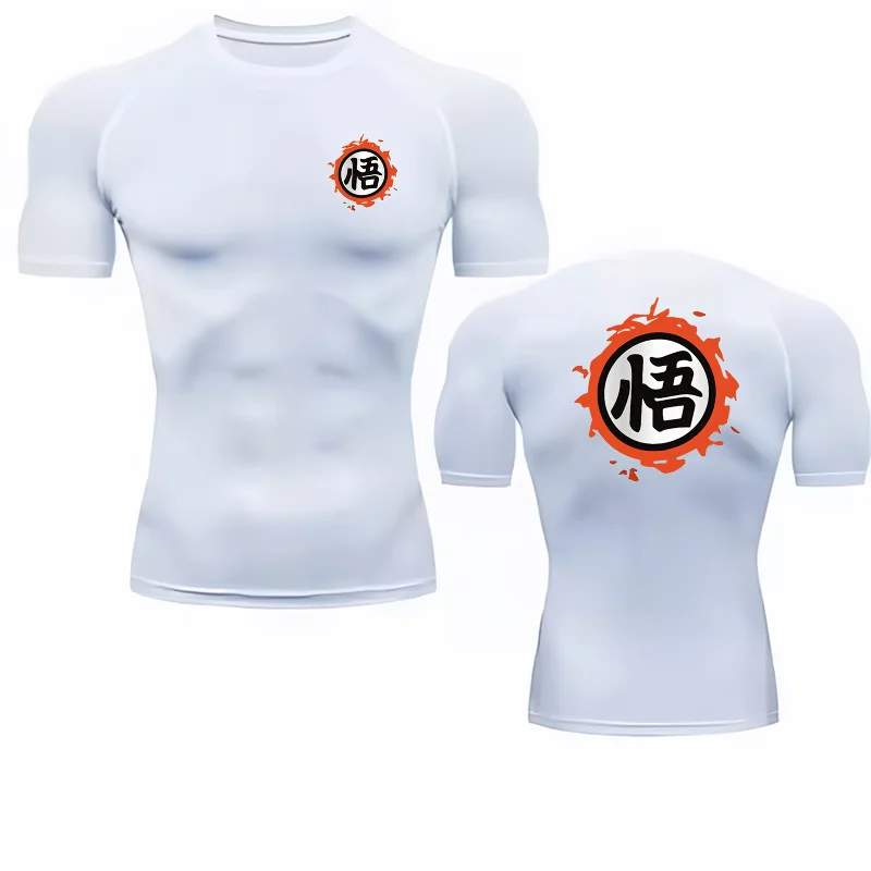Bandai Dragon Ball Goku "Go" Symbol Print Men's Compression Shirt  Quick-Drying Stretchy Short-Sleeve Fitness & Training Apparel