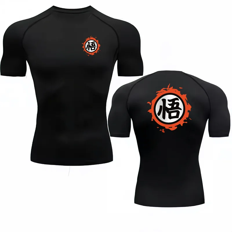Bandai Dragon Ball Goku "Go" Symbol Print Men's Compression Shirt  Quick-Drying Stretchy Short-Sleeve Fitness & Training Apparel