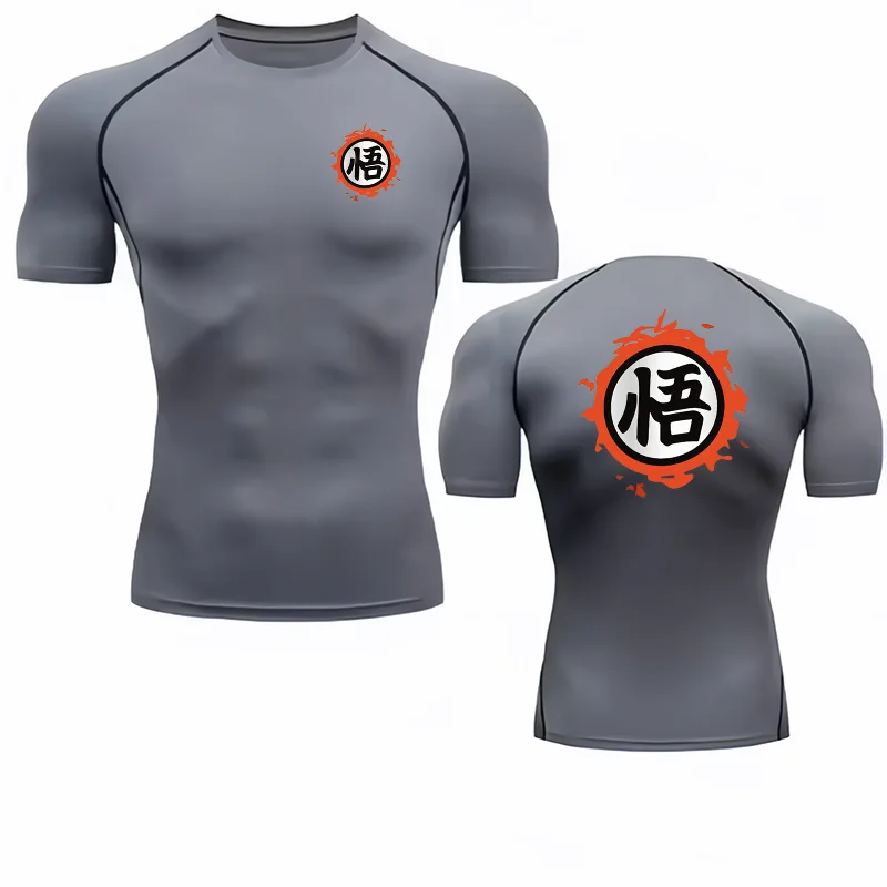 Bandai Dragon Ball Goku "Go" Symbol Print Men's Compression Shirt  Quick-Drying Stretchy Short-Sleeve Fitness & Training Apparel