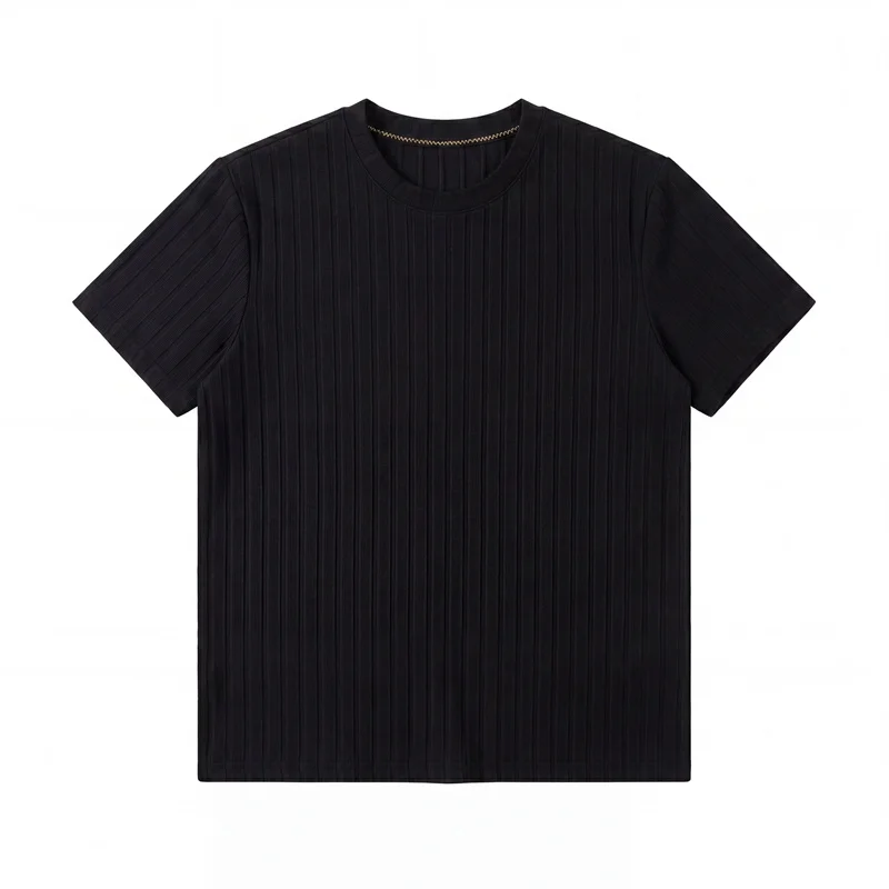 Men Ribbed Knit Short Sleeve T Shirt Crew Neck Casual Style Breathable Fabric Slim Fit For Daily Office And Weekend Activities