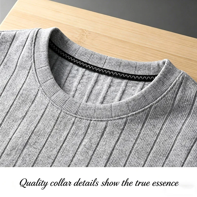 Men Ribbed Knit Short Sleeve T Shirt Crew Neck Casual Style Breathable Fabric Slim Fit For Daily Office And Weekend Activities