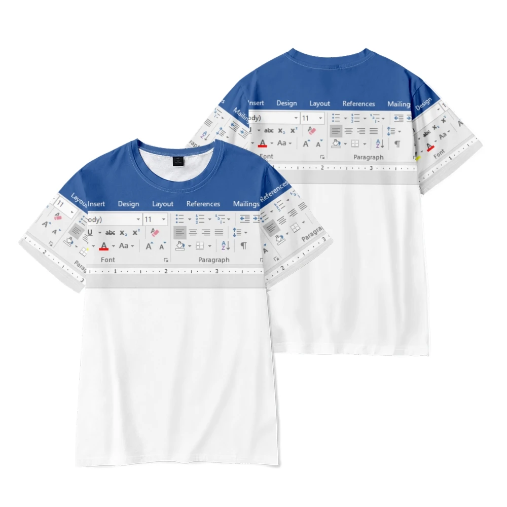 3D Print Excel Table Pattern Sport Quick-dry Breatha Men T-shirt Street Fashion Casual Harajuku Y2K parent-child Clothing Summer