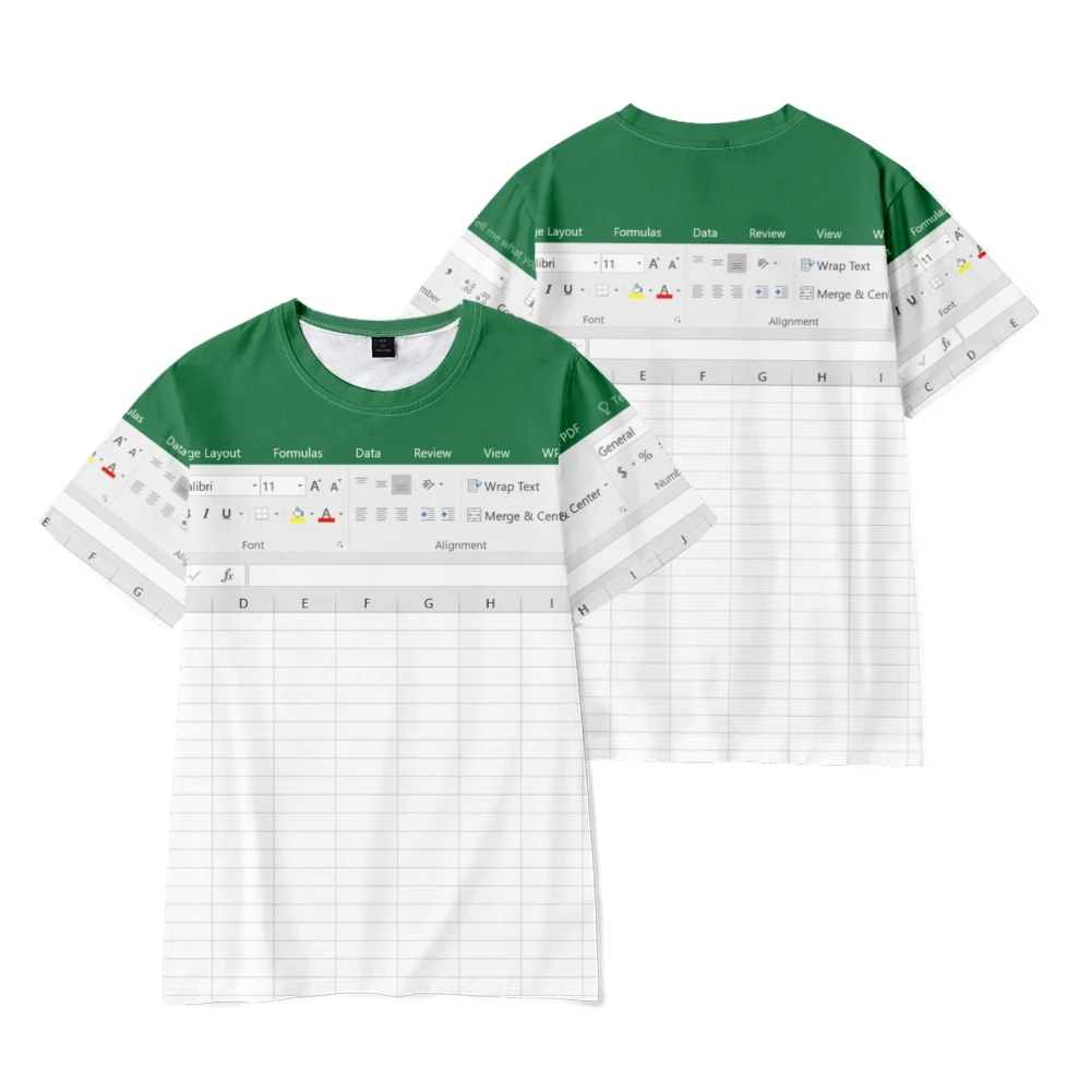 3D Print Excel Table Pattern Sport Quick-dry Breatha Men T-shirt Street Fashion Casual Harajuku Y2K parent-child Clothing Summer