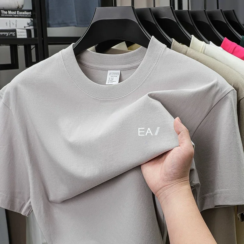High end brand round neck short sleeved T-shirt letter printed men's top 2026 summer new 100% cotton casual breathable T-shirt