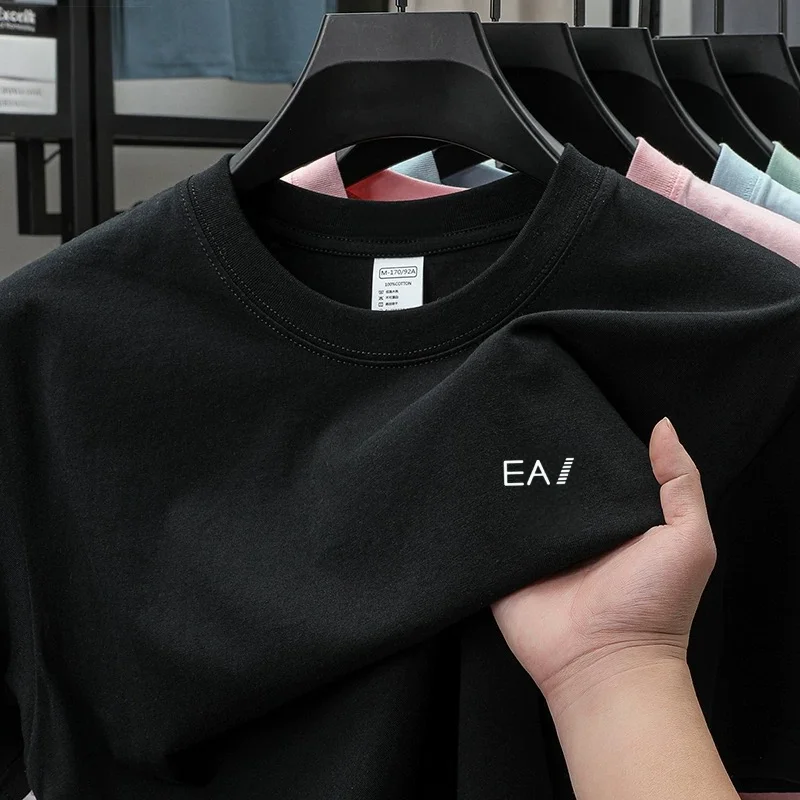 High end brand round neck short sleeved T-shirt letter printed men's top 2026 summer new 100% cotton casual breathable T-shirt