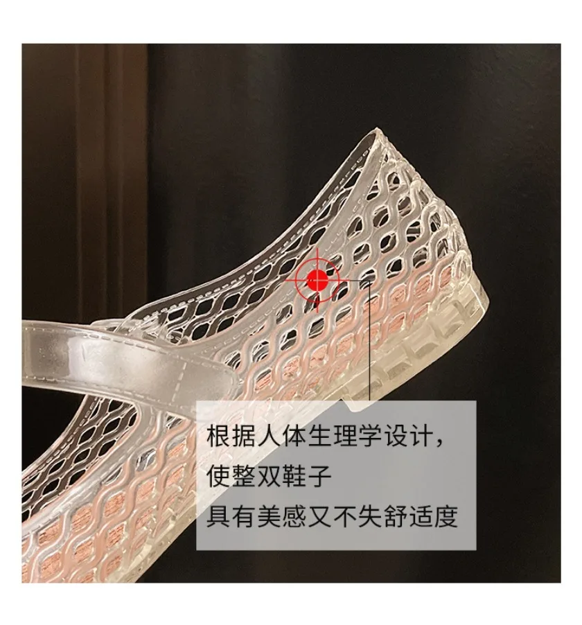 French hollow sandals for women's summer fashion with a single buckle and breathable flat bottom crystal sole
