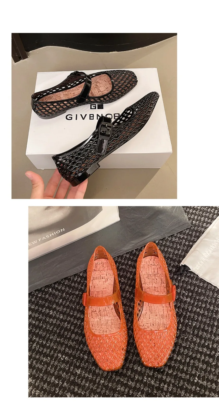 French hollow sandals for women's summer fashion with a single buckle and breathable flat bottom crystal sole
