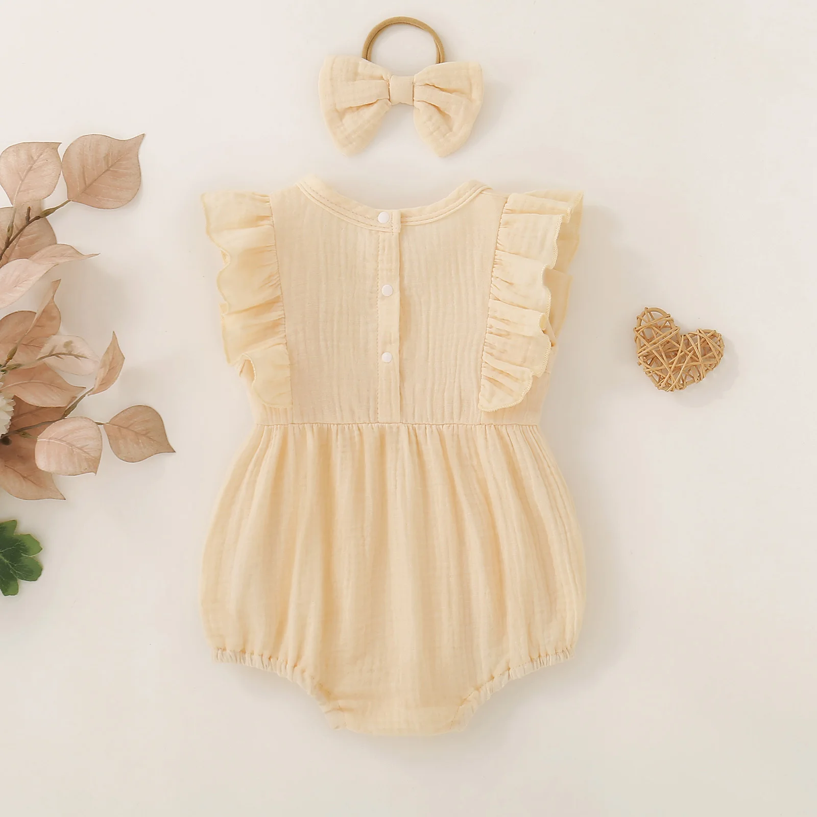 Summer female infant apricot solid color short-sleeved triangle Romper sweet and cute