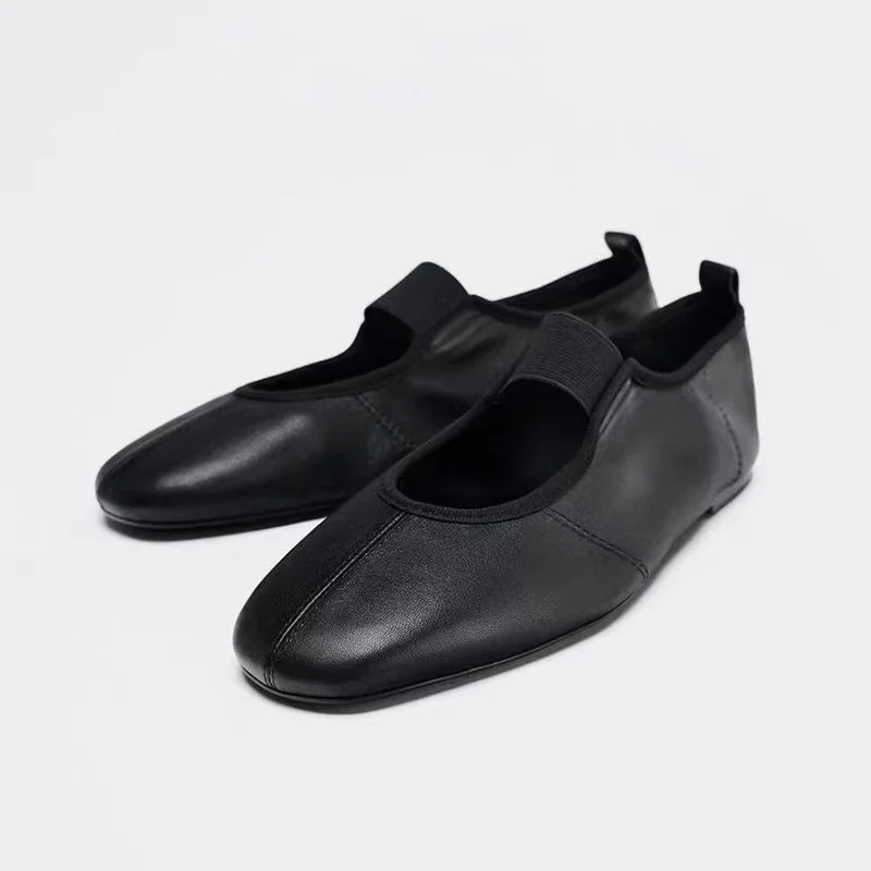YNPO Fashion Soft Leather Square Toe Women Ballet Flats Spring summer Comfortable Walking Lazy Loafers Casual Girls Dance Shoe