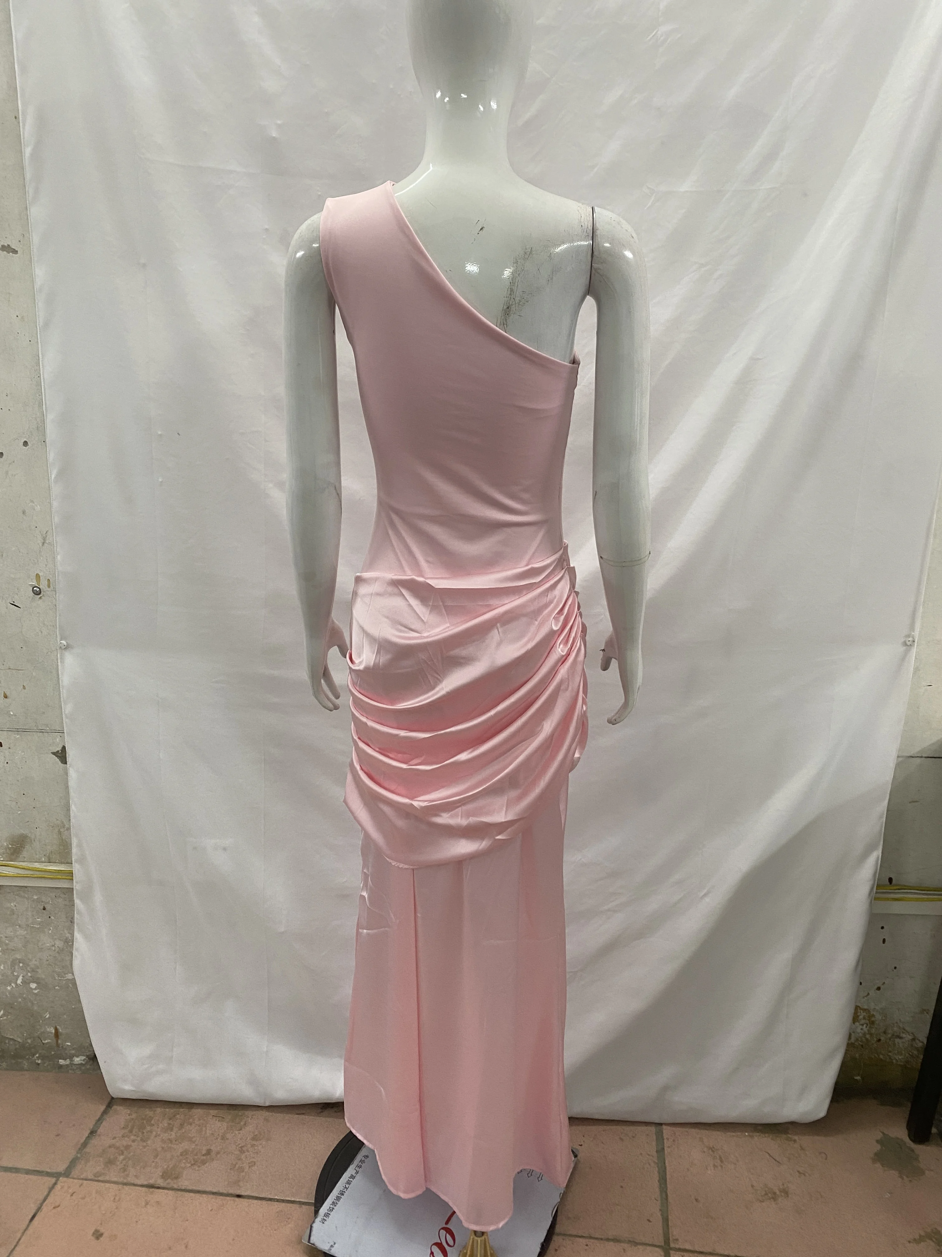 2026 New Light Blue One Shoulder Satin Mermaid Evening Dress for Women, Elegant Folded Formal Party Dress