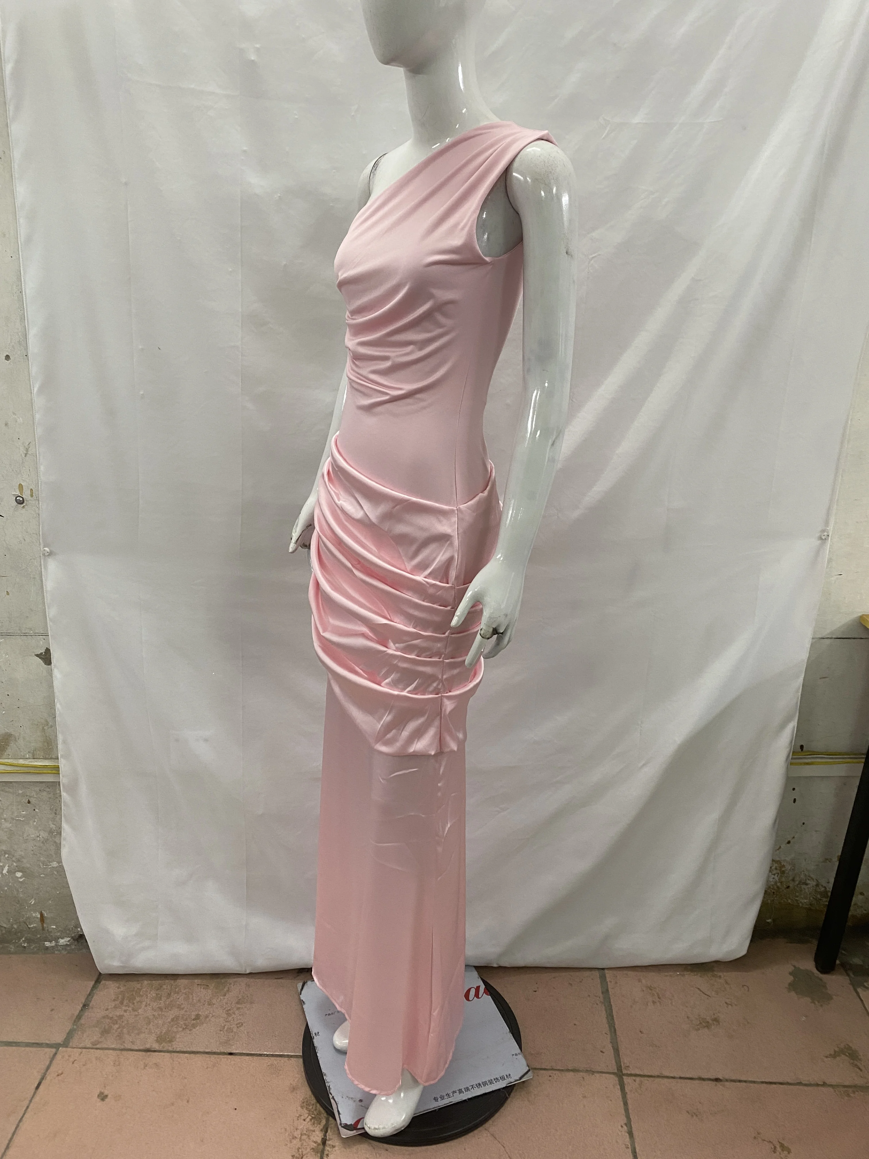 2026 New Light Blue One Shoulder Satin Mermaid Evening Dress for Women, Elegant Folded Formal Party Dress