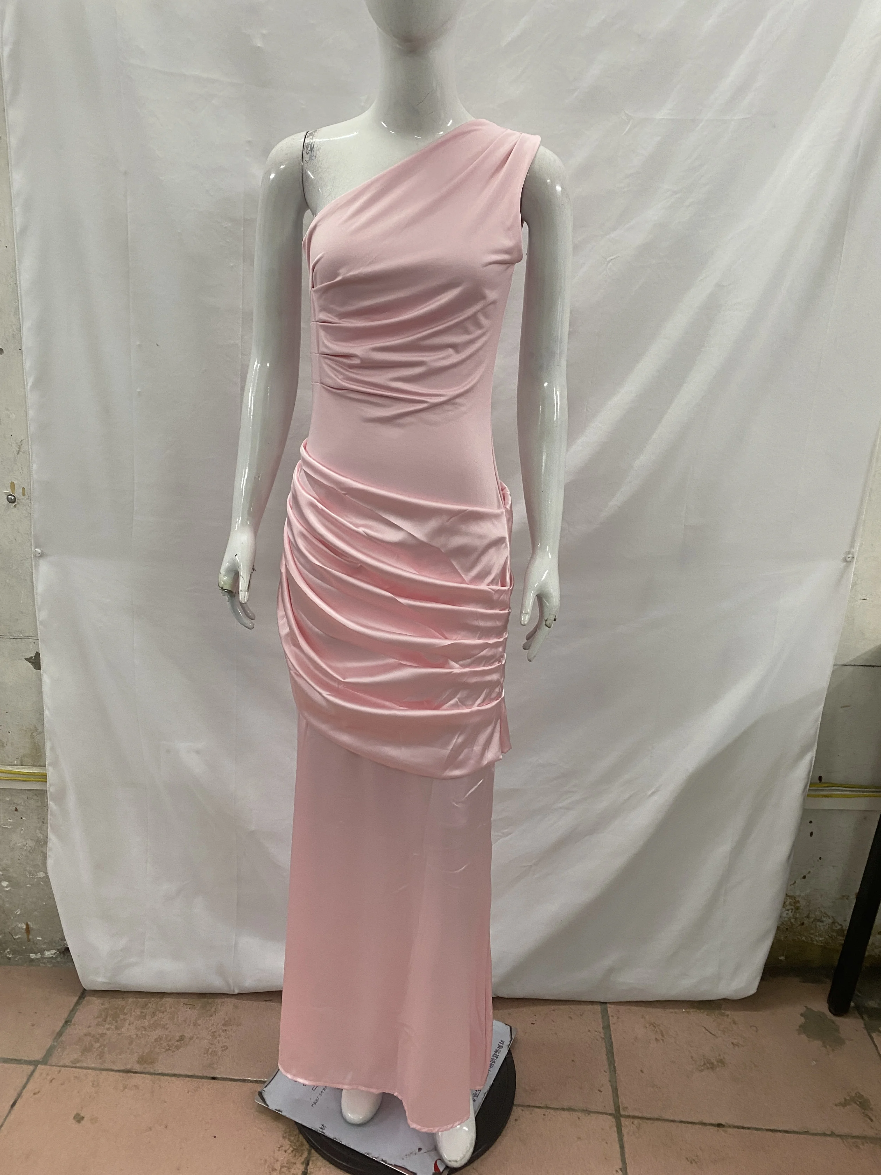 2026 New Light Blue One Shoulder Satin Mermaid Evening Dress for Women, Elegant Folded Formal Party Dress