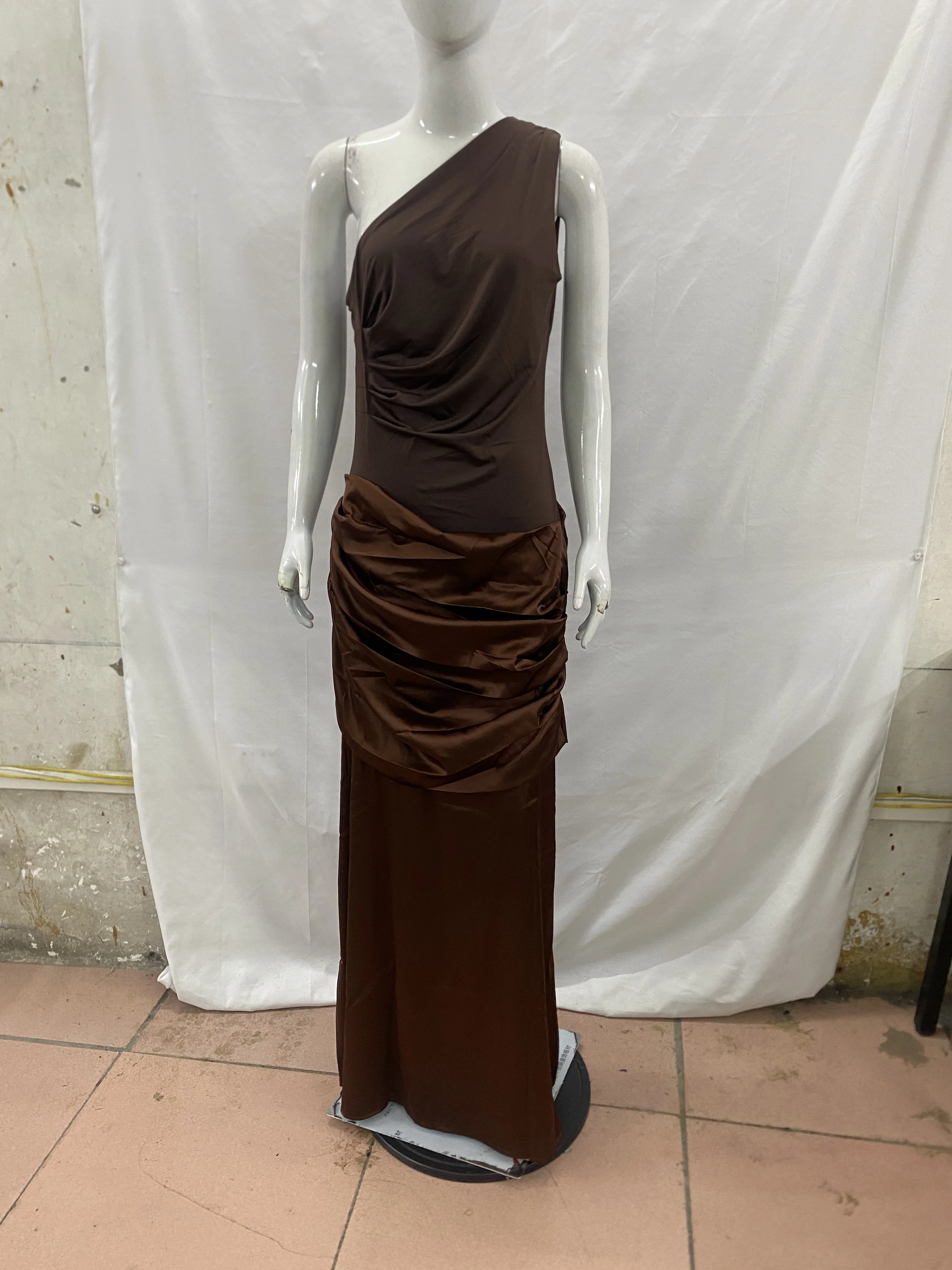 2026 New Light Blue One Shoulder Satin Mermaid Evening Dress for Women, Elegant Folded Formal Party Dress
