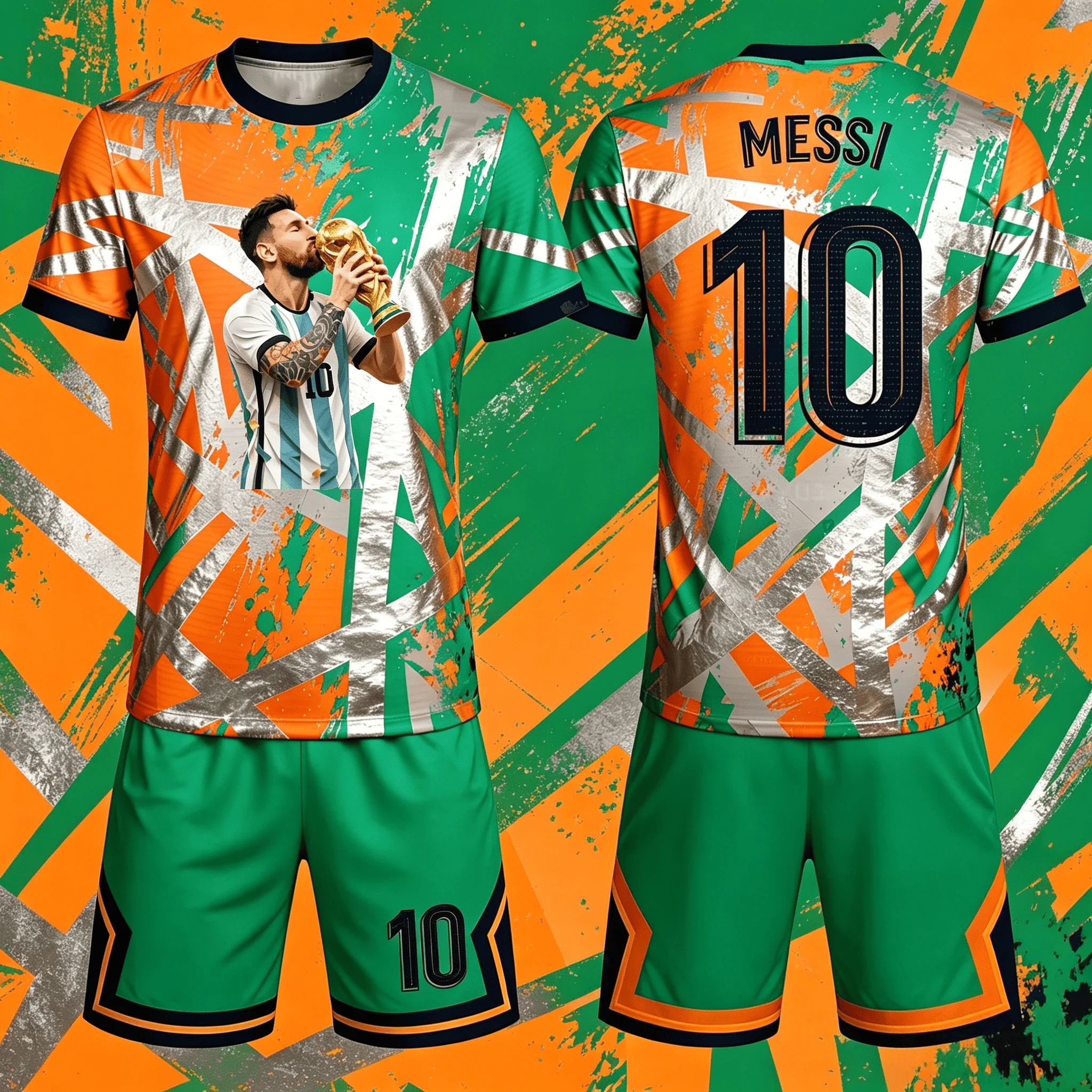 Messi Themed Multi-color Splashed Ink Graffiti Design, Size 10 Printed, Breathable, Unisex, Family Machingkids Jersey Set
