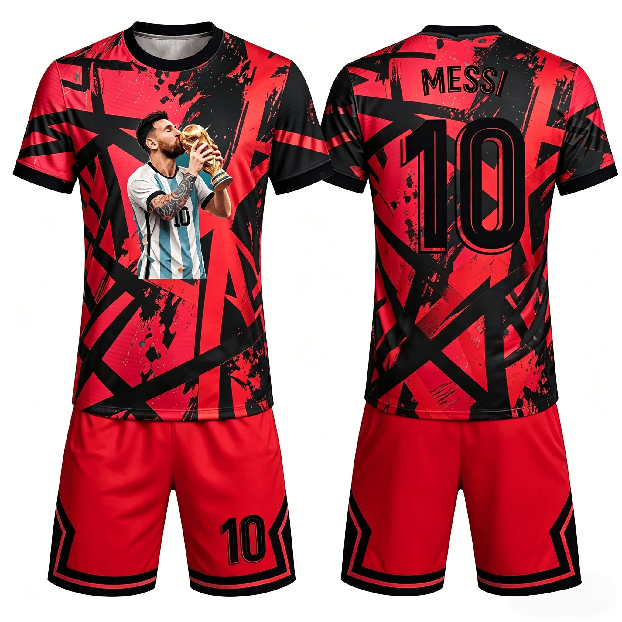 Messi Themed Multi-color Splashed Ink Graffiti Design, Size 10 Printed, Breathable, Unisex, Family Machingkids Jersey Set