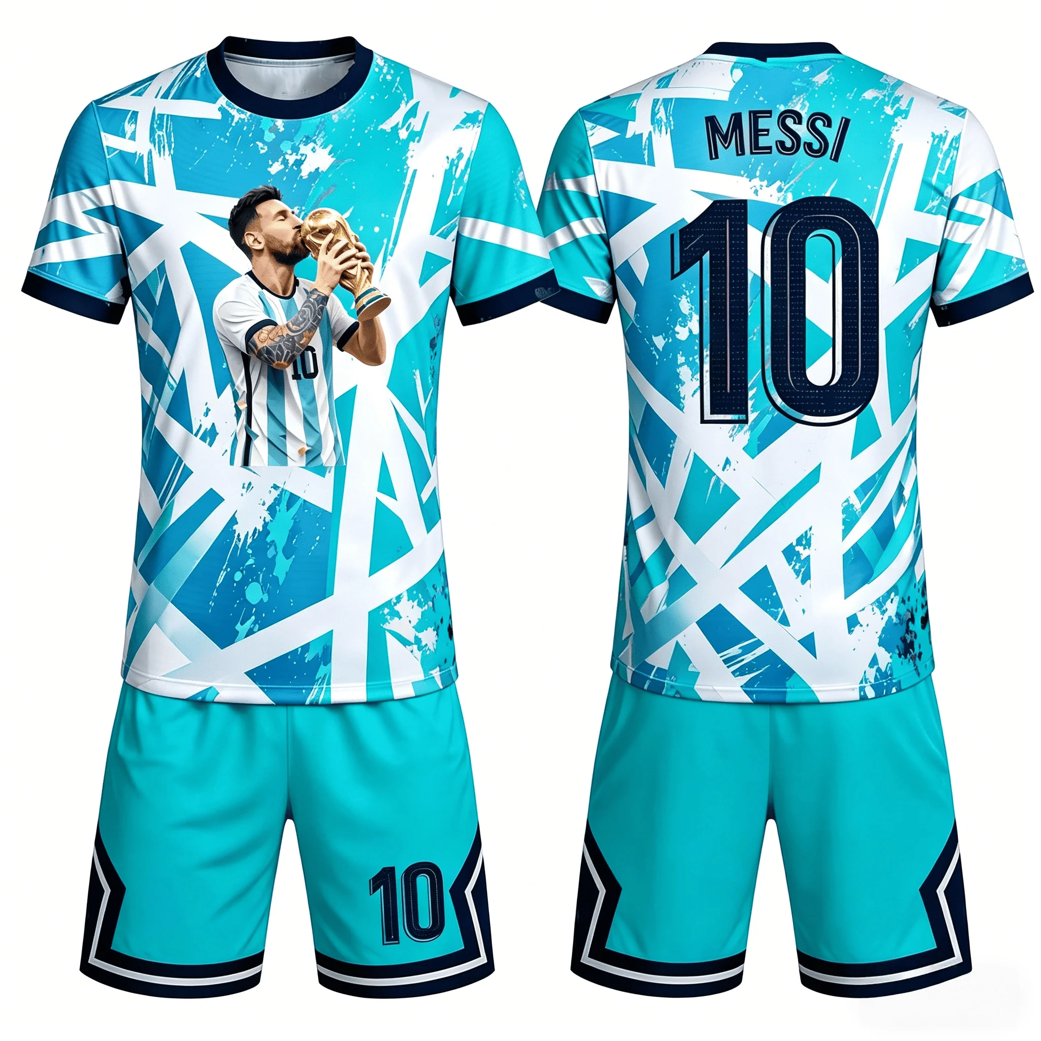 Messi Themed Multi-color Splashed Ink Graffiti Design, Size 10 Printed, Breathable, Unisex, Family Machingkids Jersey Set