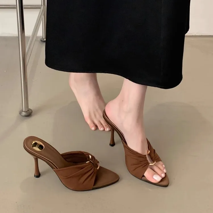 Summer Woman Slippers Fashion Open Toe Thin High Heels Shoes Street Style Stripper Party Slides Zapatos De Mujer Women's Shoes