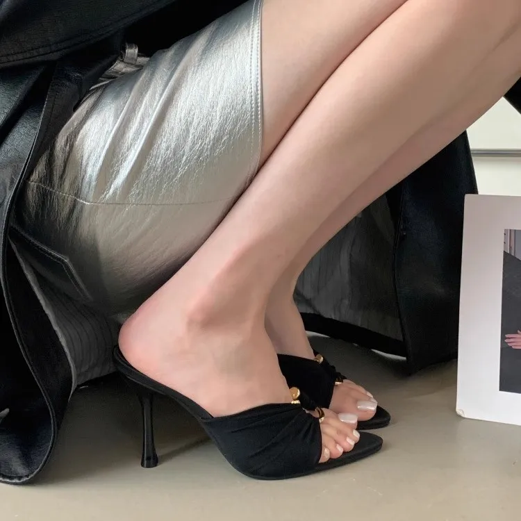 Summer Woman Slippers Fashion Open Toe Thin High Heels Shoes Street Style Stripper Party Slides Zapatos De Mujer Women's Shoes