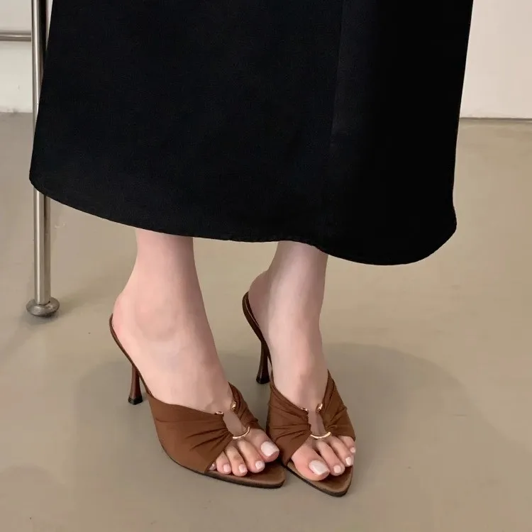 Summer Woman Slippers Fashion Open Toe Thin High Heels Shoes Street Style Stripper Party Slides Zapatos De Mujer Women's Shoes