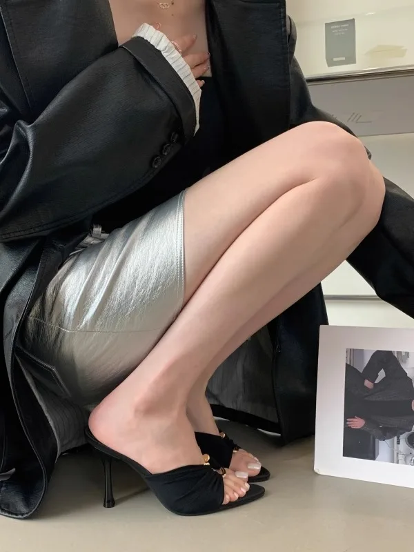 Summer Woman Slippers Fashion Open Toe Thin High Heels Shoes Street Style Stripper Party Slides Zapatos De Mujer Women's Shoes