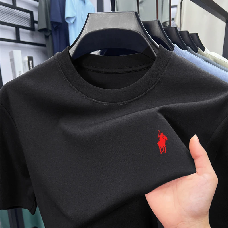 High End Men's Round Neck Half Sleeved T-shirt, Men's Summer Thin Breathable Embroidered Top