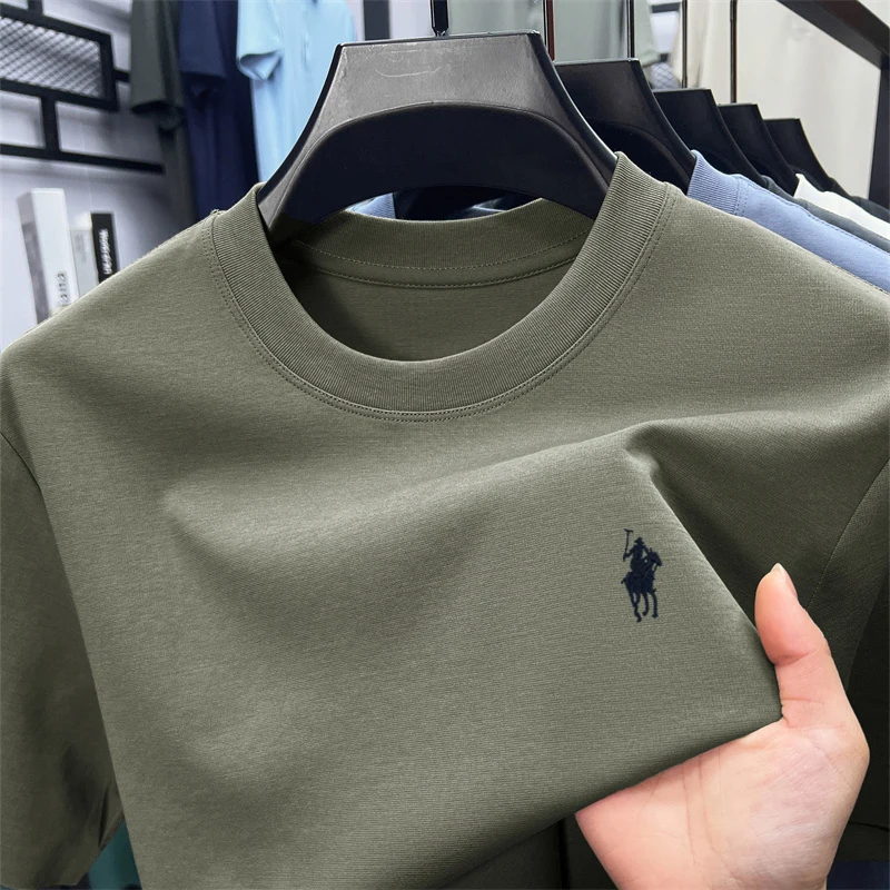 High End Men's Round Neck Half Sleeved T-shirt, Men's Summer Thin Breathable Embroidered Top