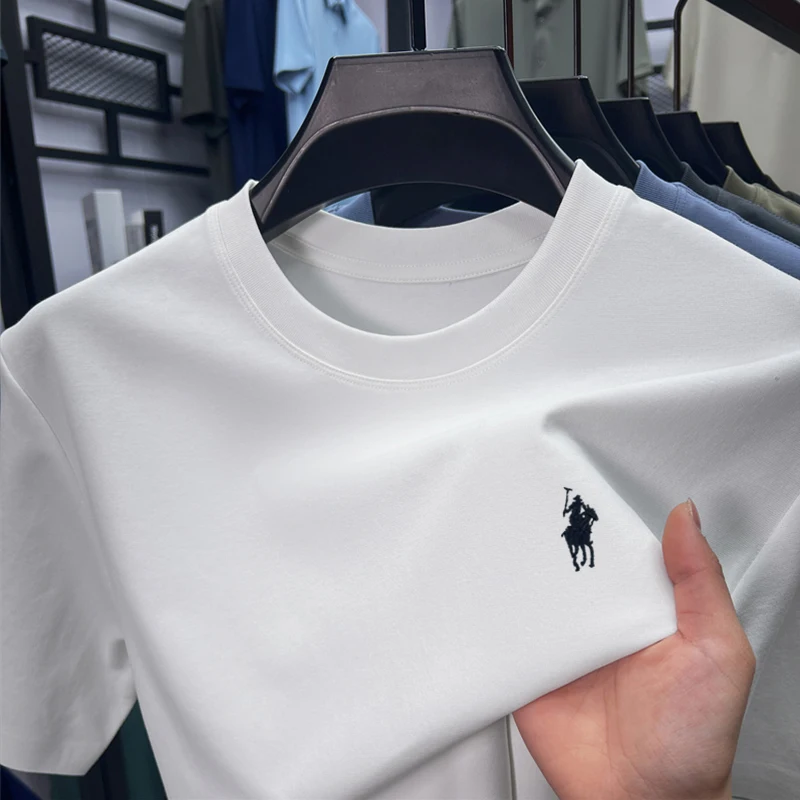 High End Men's Round Neck Half Sleeved T-shirt, Men's Summer Thin Breathable Embroidered Top