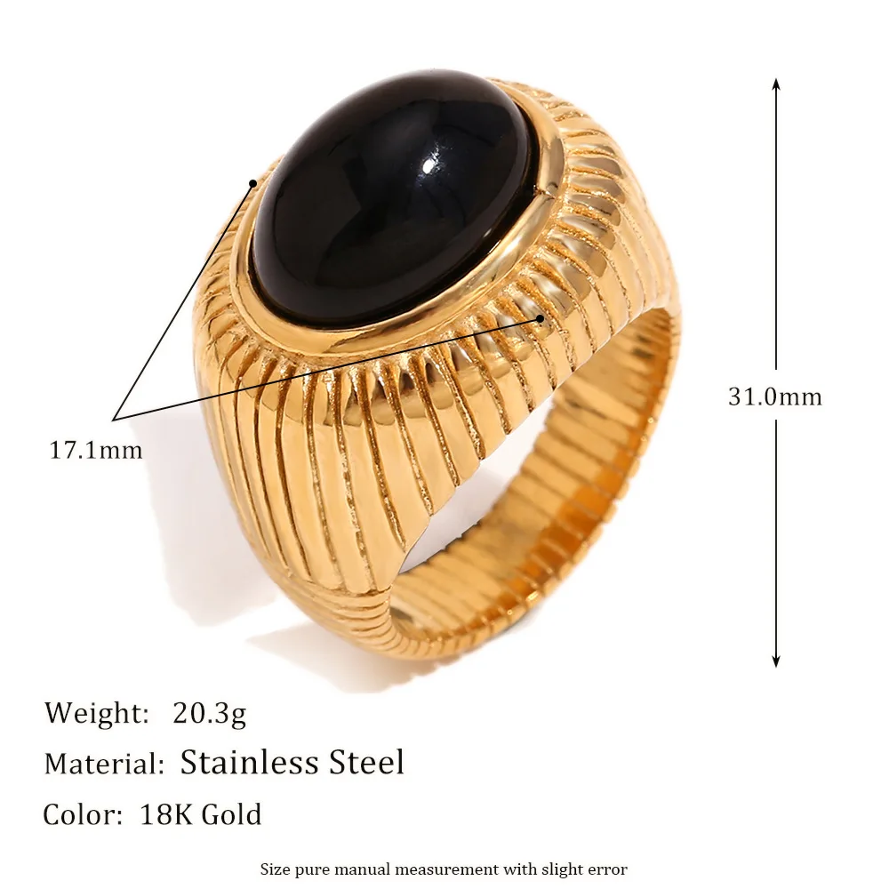 MamacitaSlay 316L Stainless Steel Black Agate Earrings Rings 18k Gold Plated Waterproof Jewelry Set For Women Unique Cool Gift