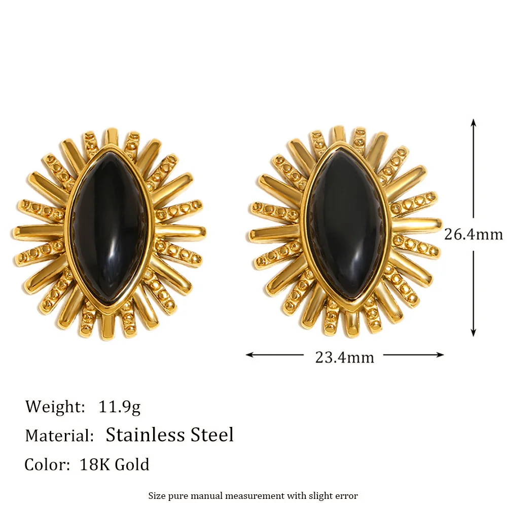 MamacitaSlay 316L Stainless Steel Black Agate Earrings Rings 18k Gold Plated Waterproof Jewelry Set For Women Unique Cool Gift