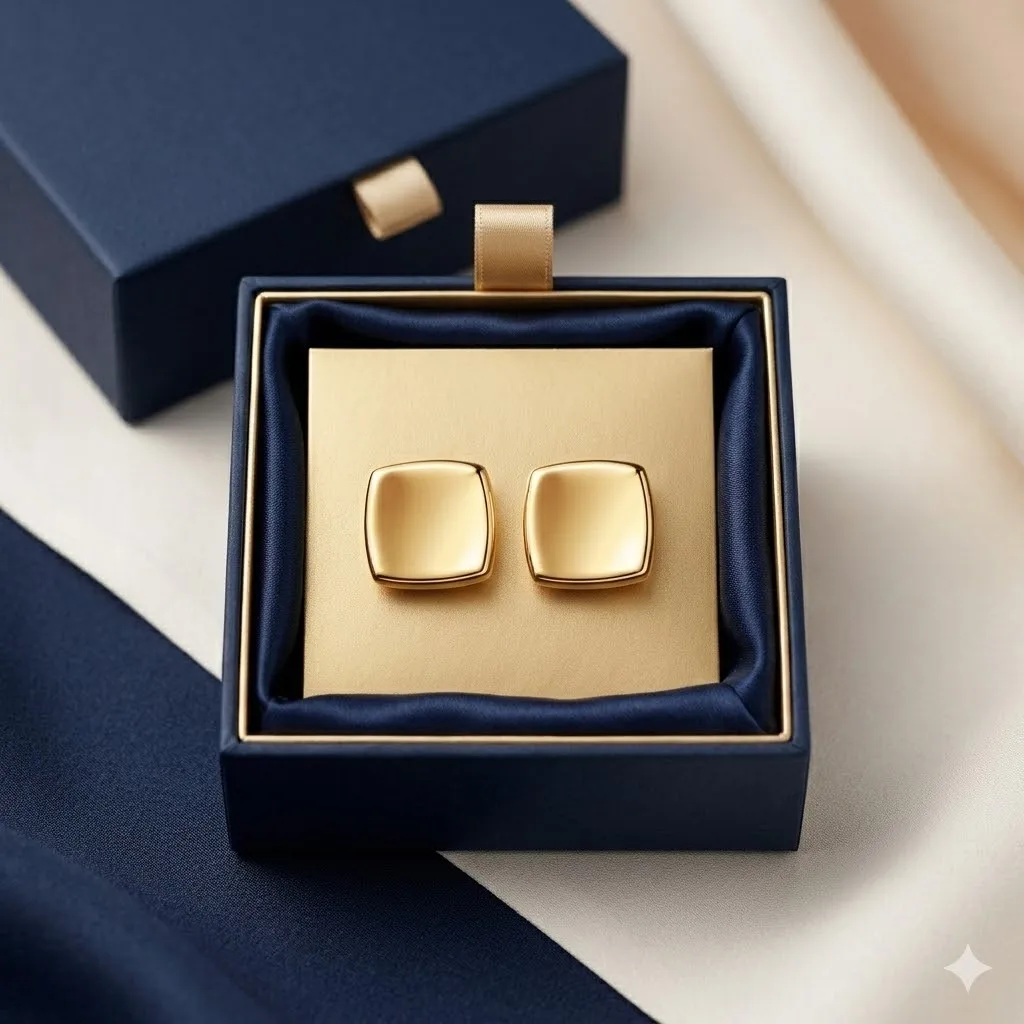 Hiraeva Polished Gold Color Stainless Steel Square Earrings Maximalist Ruched Texture Trendy Jewelry