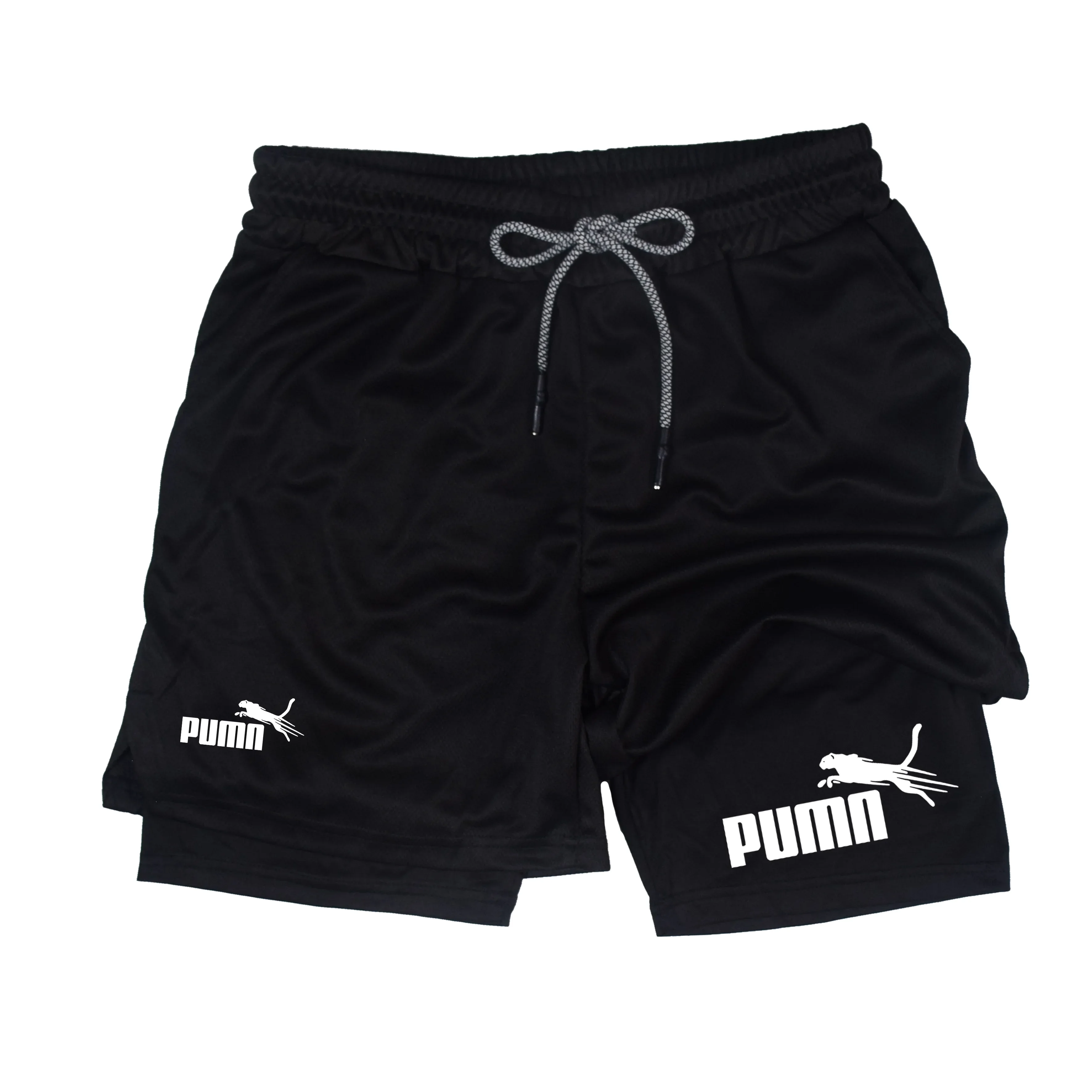 Summer Breathable Two-in-one Double-layer Shorts Men's Elastic Compression Shorts Quick-drying Multi-functional Shorts