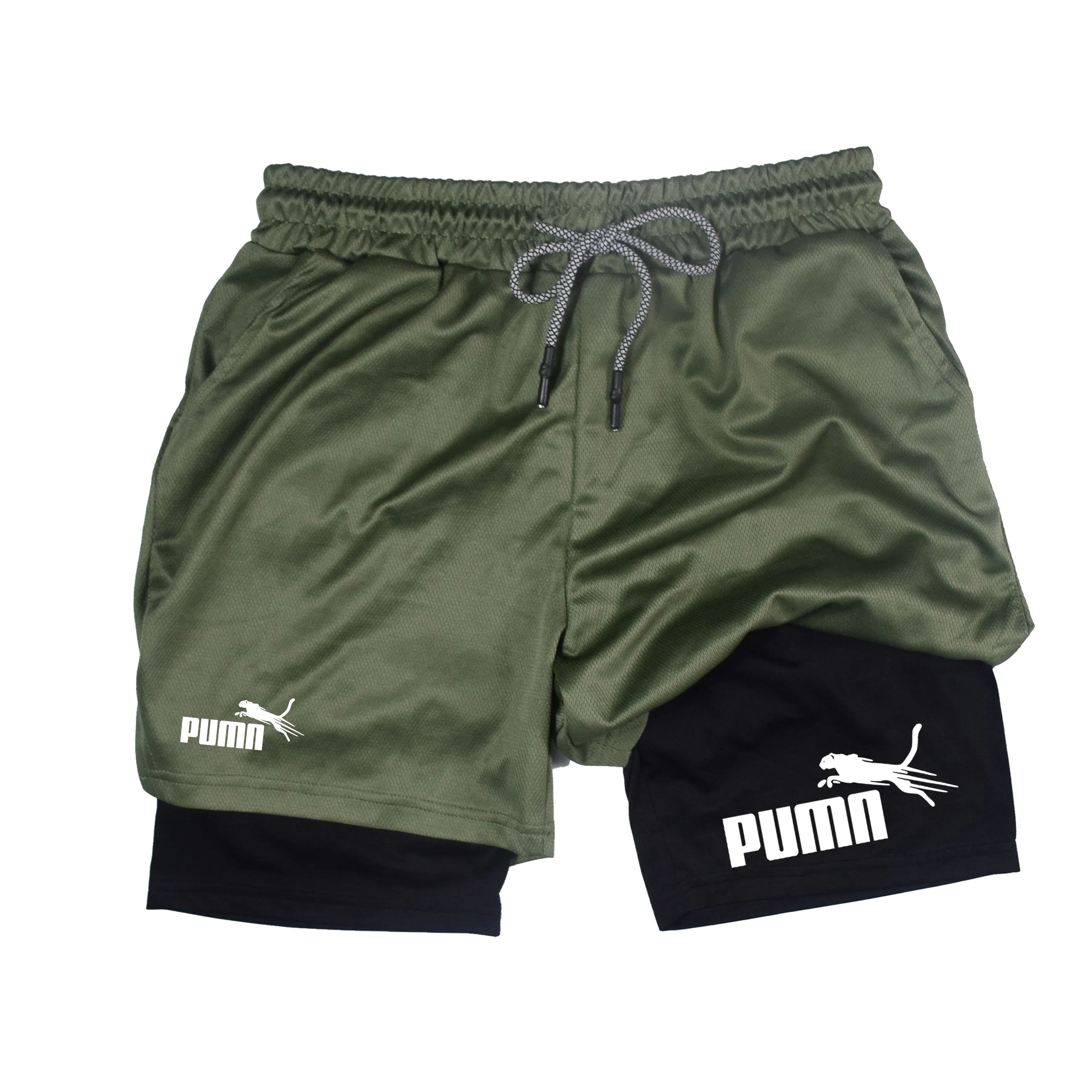 Summer Breathable Two-in-one Double-layer Shorts Men's Elastic Compression Shorts Quick-drying Multi-functional Shorts