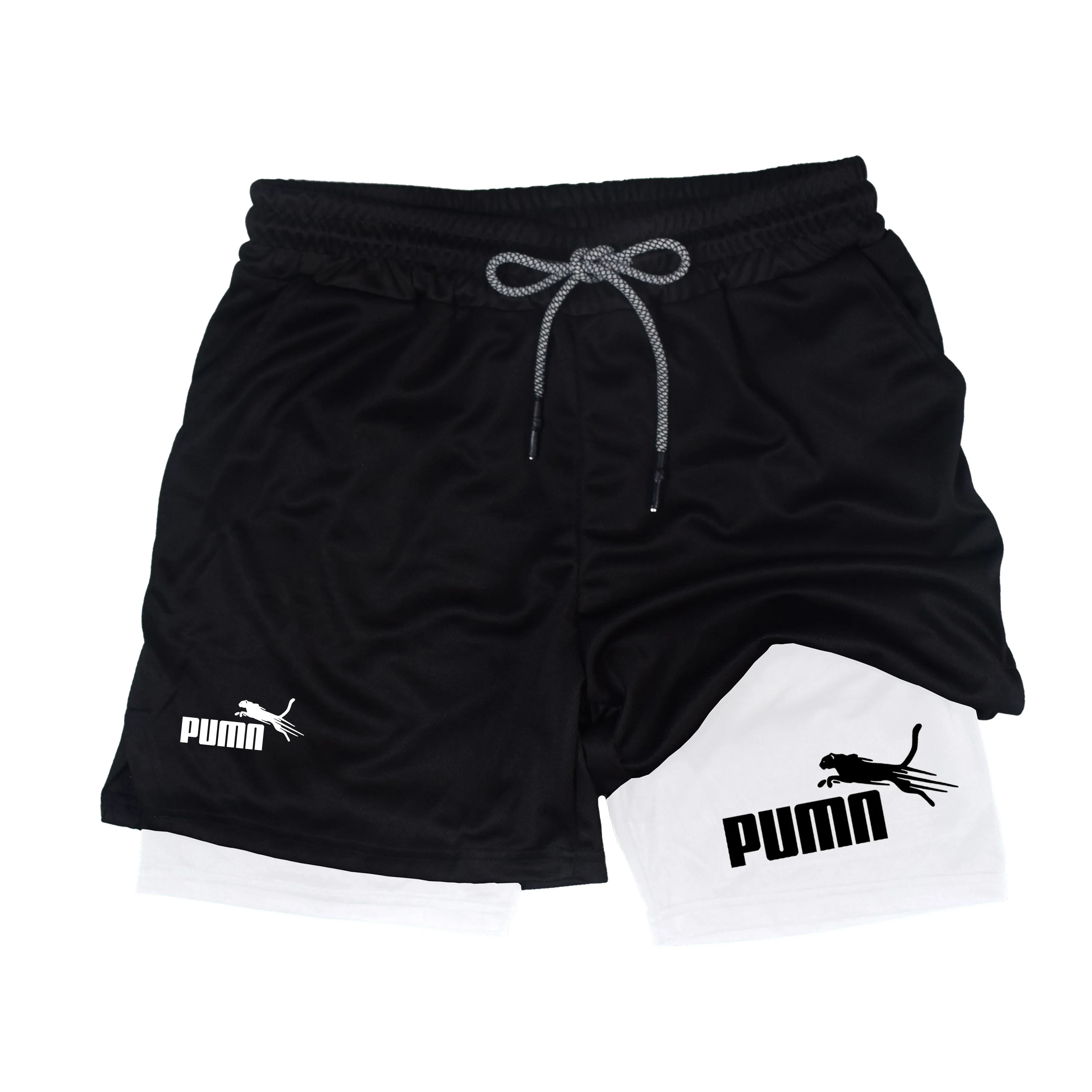 Summer Breathable Two-in-one Double-layer Shorts Men's Elastic Compression Shorts Quick-drying Multi-functional Shorts
