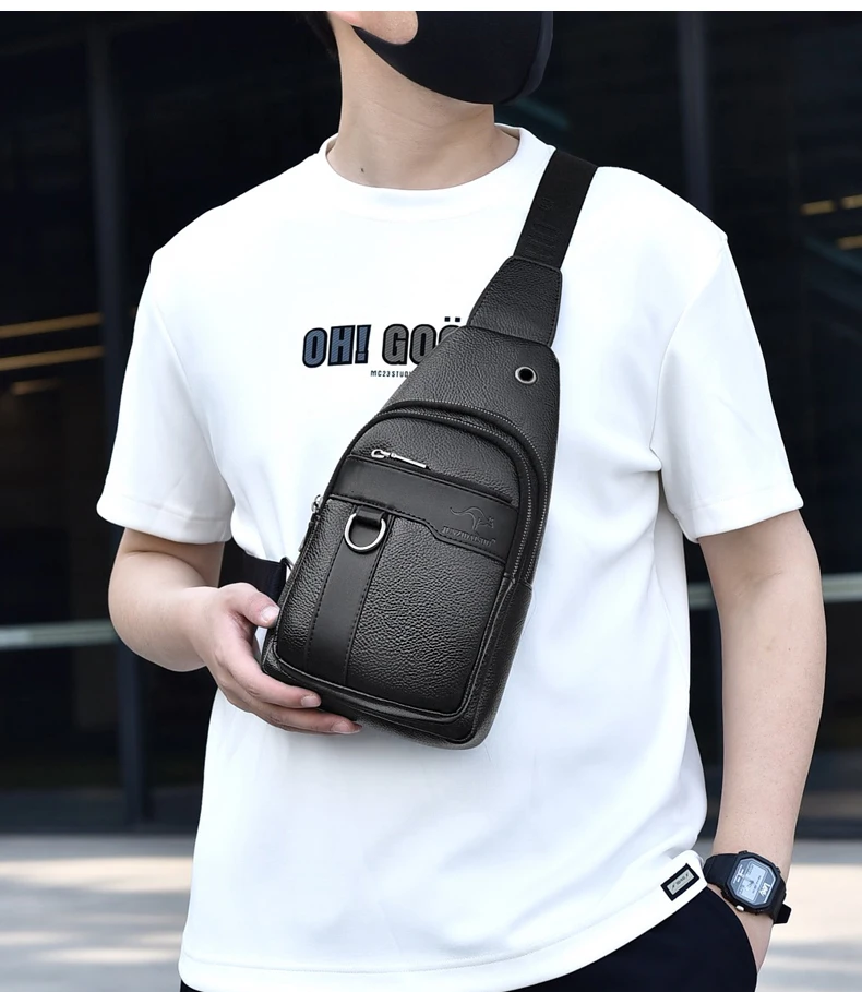 Luxury Brand Messenger Bag Men Leather Chest Bag Vintage Crossbody Shoulder Bag Outdoor Running Cycling Belt Sling Chest Bags