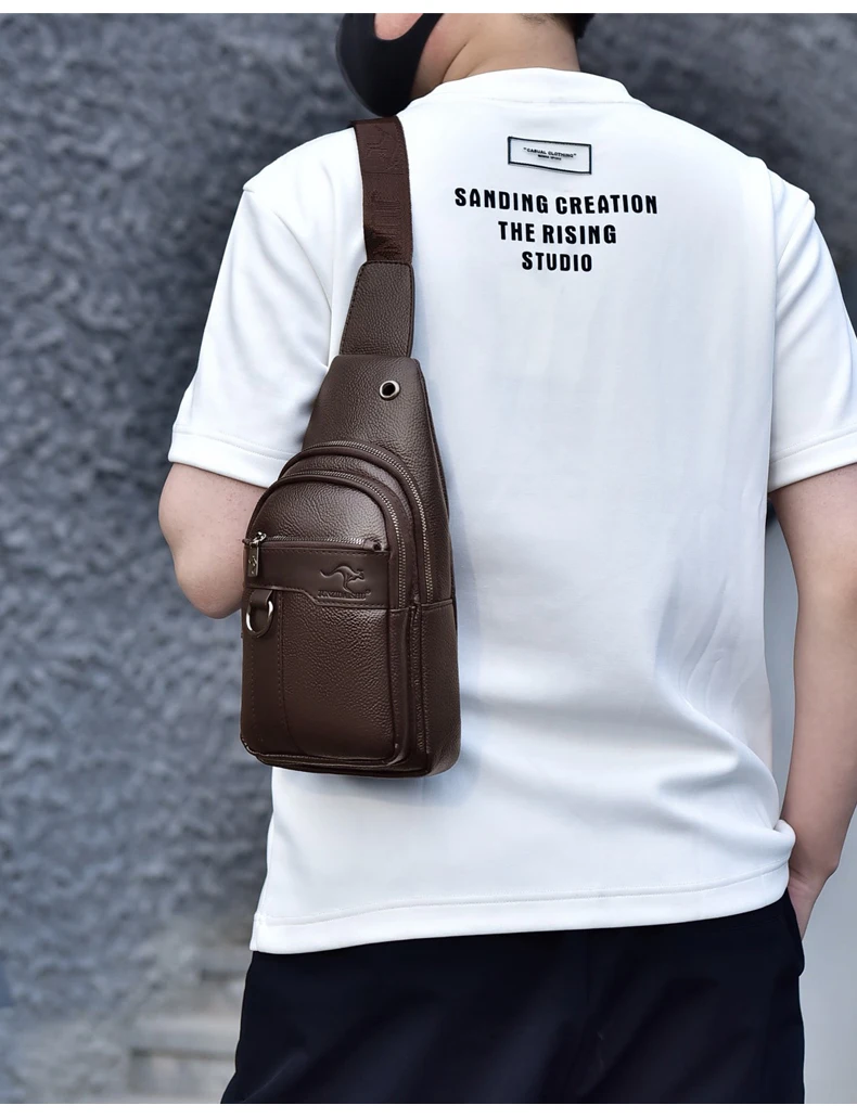 Luxury Brand Messenger Bag Men Leather Chest Bag Vintage Crossbody Shoulder Bag Outdoor Running Cycling Belt Sling Chest Bags