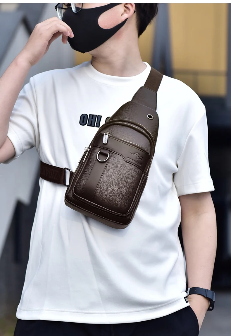 Luxury Brand Messenger Bag Men Leather Chest Bag Vintage Crossbody Shoulder Bag Outdoor Running Cycling Belt Sling Chest Bags