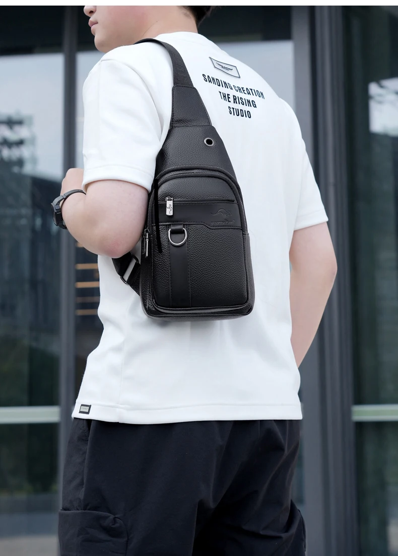 Luxury Brand Messenger Bag Men Leather Chest Bag Vintage Crossbody Shoulder Bag Outdoor Running Cycling Belt Sling Chest Bags