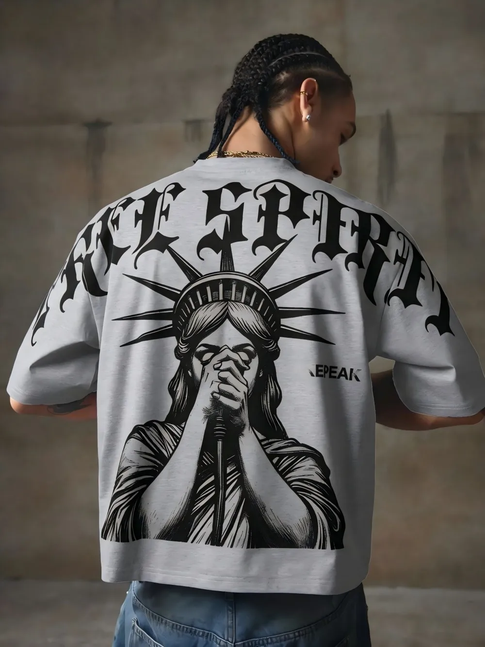 New Men's Summer Gothic Statue of Liberty Printed Comfortable and Breathable Round Neck T-shirt Outdoor Street Top