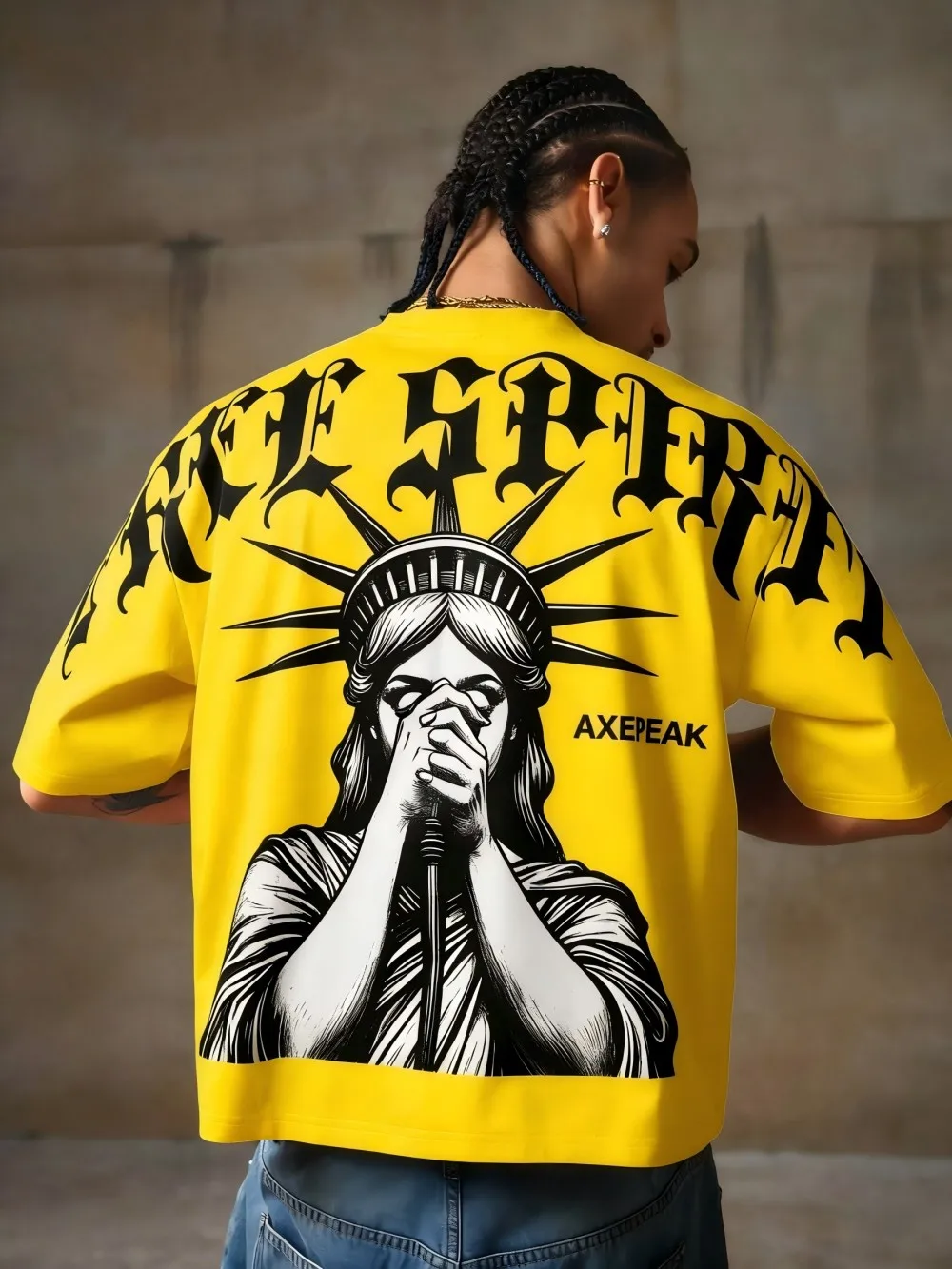 New Men's Summer Gothic Statue of Liberty Printed Comfortable and Breathable Round Neck T-shirt Outdoor Street Top